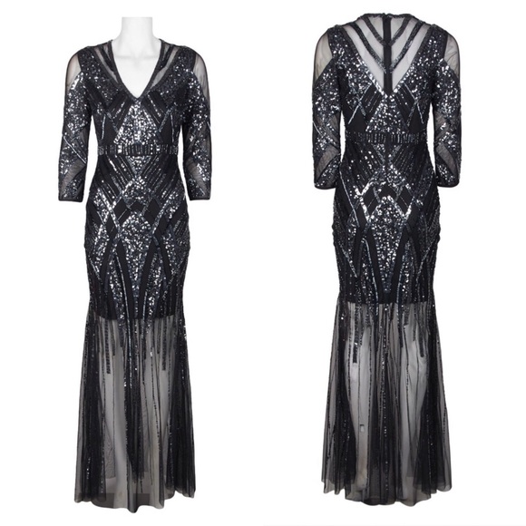 Aidan Mattox Dresses & Skirts - Aidan Mattox3/4 sleeve Bodycon illusion beaded mesh dress